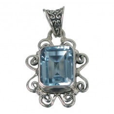 Rectanglar Blue Topaz Pendant, Sterling Silver